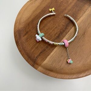 4/$15 Silver Bangle Bracelet Pink Cute Charms